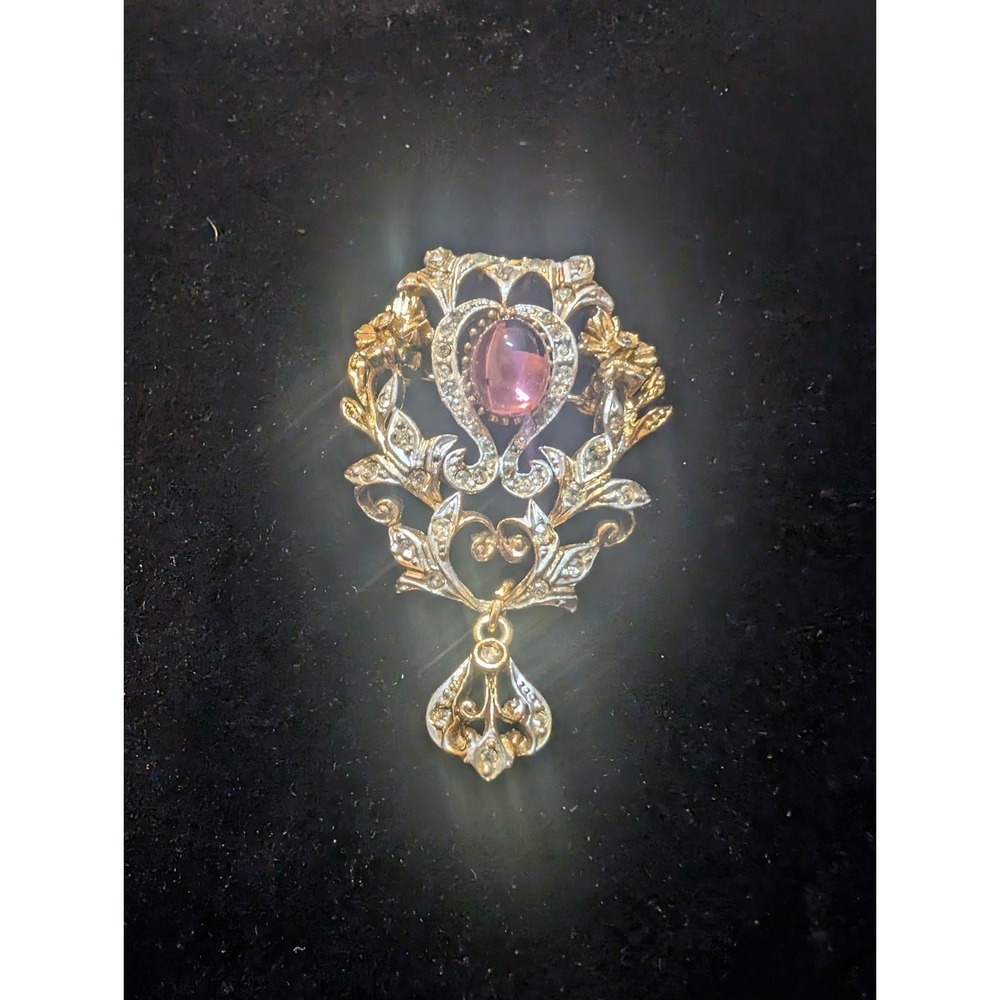 Vintage Estate Brooch Purple Cabochon Dropper Brooch Pin Signed Sphinx